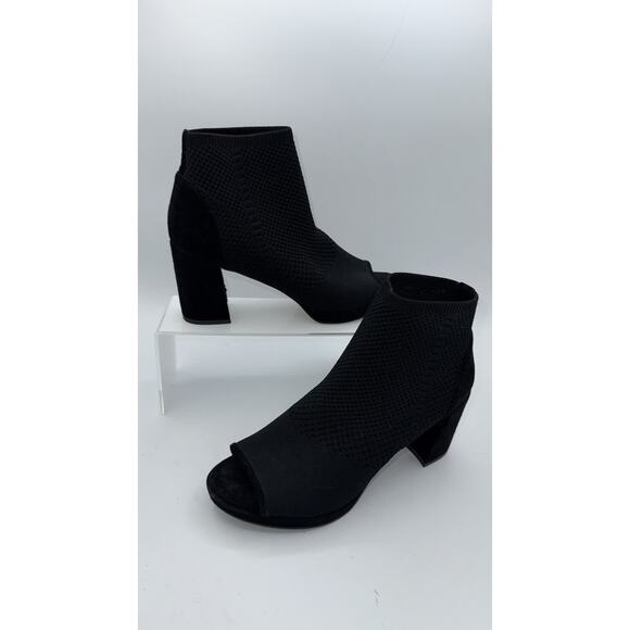 Eileen Fisher Croft Booties Womens 8 Black Knit Peep Toe Suede Block Heel - Picture 3 of 8